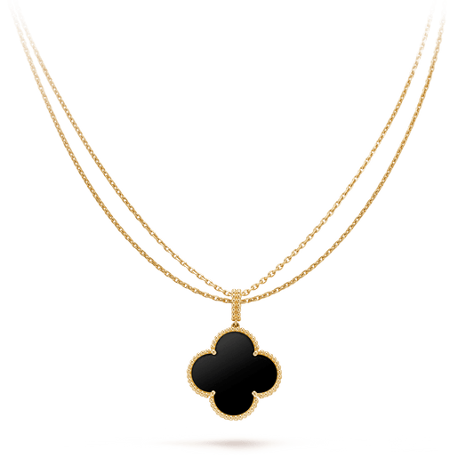 [✨ROSE✨]CLOVER 25MM GOLD ONYX BIG CLOVER NECKLACE