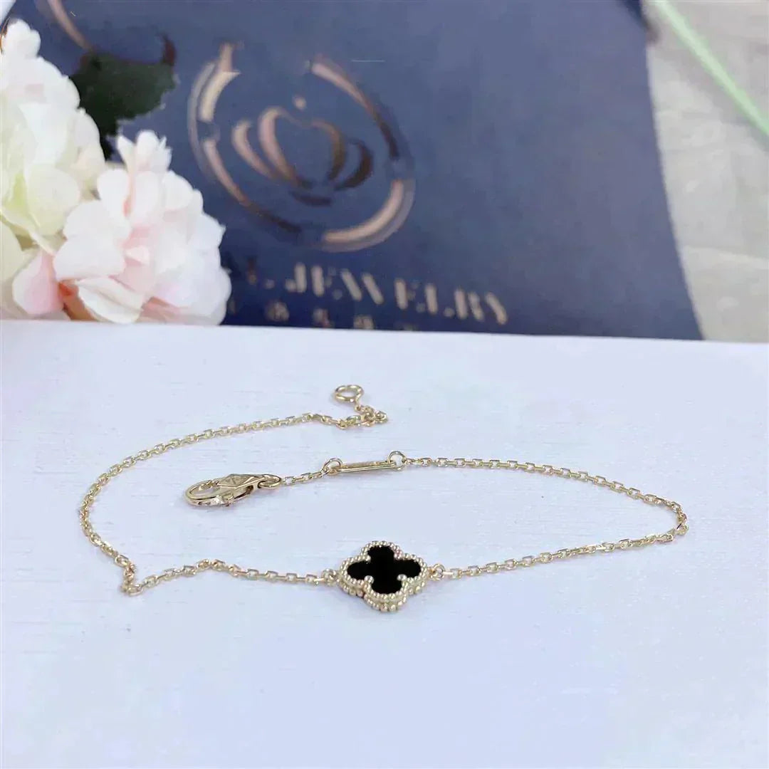 [✨ROSE✨]CLOVER ONYX SINGLE FLOWER BRACELET
