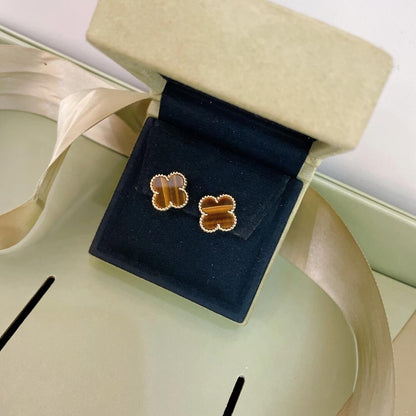 [✨ROSE✨]CLOVER MEDIUM 1 MOTIFS TIGER'S EYE EARRINGS