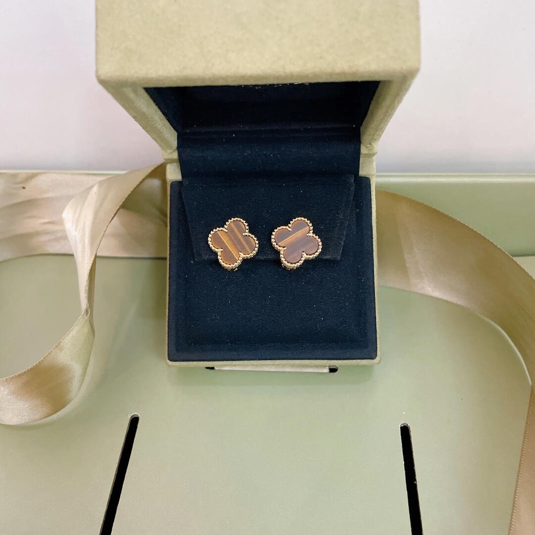 [✨ROSE✨]CLOVER MEDIUM 1 MOTIFS TIGER'S EYE EARRINGS