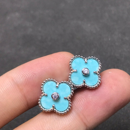 [✨ROSE✨]CLOVER 1 DIAMOND BLUE SKY SILVER EARRINGS