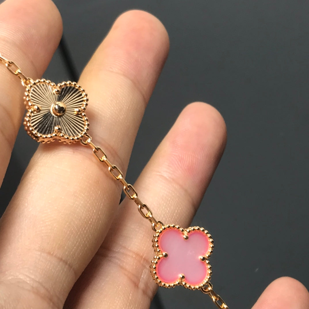 [✨ROSE✨]CLOVER BRACELET 5 MOTIF PINK AND PINK GOLD
