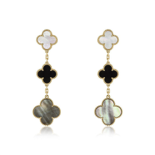 [✨ROSE✨]CLOVER EARRINGS GOLD ONYX MOP 3 MOTIF