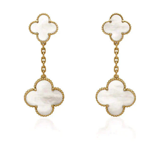 [✨ROSE✨]CLOVER 2 MOTIF WHITE MOP EARRINGS