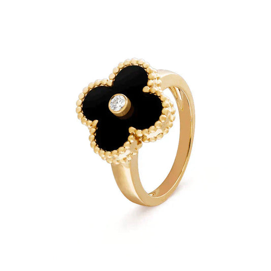 [✨ROSE✨]CLOVER ONYX RING GOLD DIAMOND