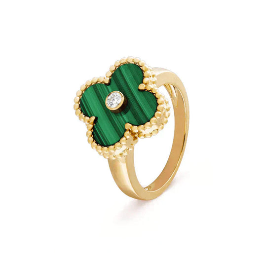 [✨ROSE✨]CLOVER MALACHITE RING GOLD DIAMOND