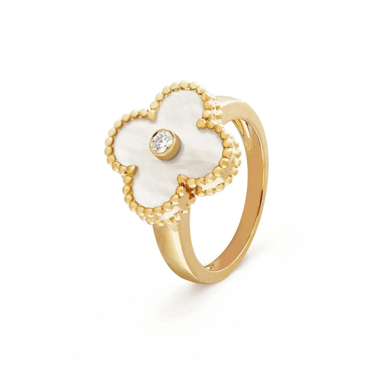 [✨ROSE✨]CLOVER PINK MOP RING GOLD DIAMOND