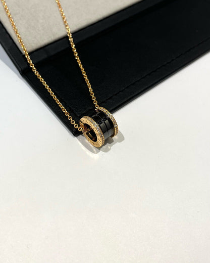 [✨ROSE✨]ZERO 1 BLACK CERAMIC DIAMOND PINK GOLD NECKLACE